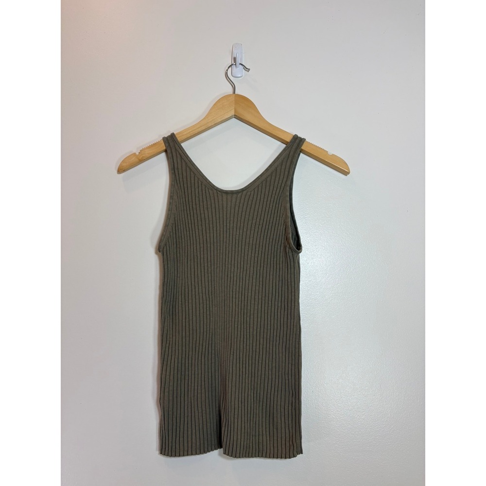 Arket Ribbed Knit Tank Top Taupe Brown V-Neck Sleeveless‎ Slim Fit Small Classic - Picture 2 of 12